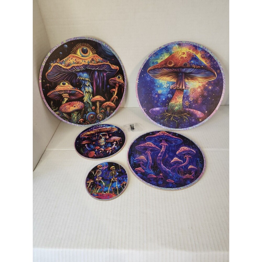Lot Of 5 Hippie Mushroom Sycadelic Wall Hangings.